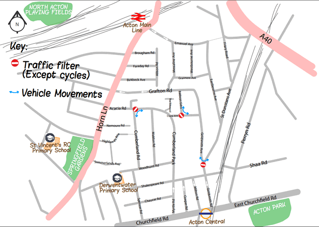 Map of Acton Low Traffic Neighbourhood Scheme 