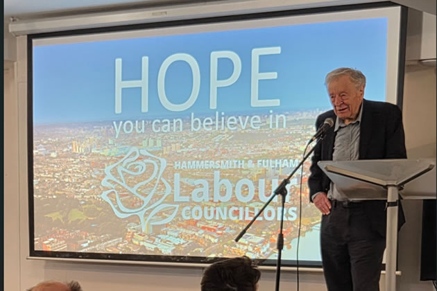 Lord Alf Dubs addresses the Labour candidates in the borough 