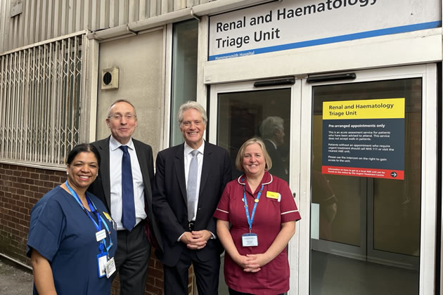 Andy Slaughter MP with Ben Coleman MP and staff at Hammersmith Hospital's Renal and Haematology unit.