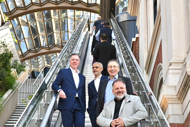 With London Mayor, Sir Sadiq Khan, Howard Dawber, Deputy London Mayor for Business and Michael Volkert, Olympia’s CEO at the new Olympia