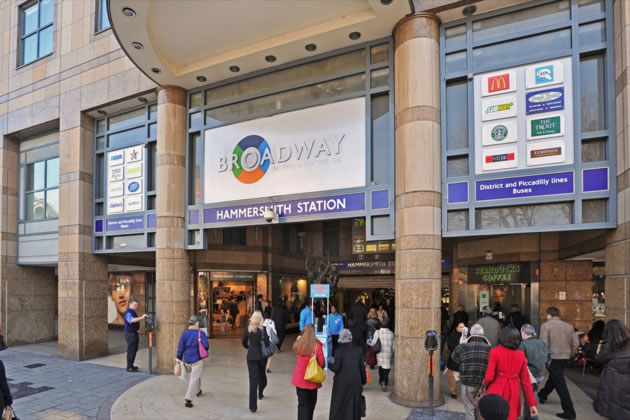 The entrance to the Hammersmith Broadway Shopping Centre