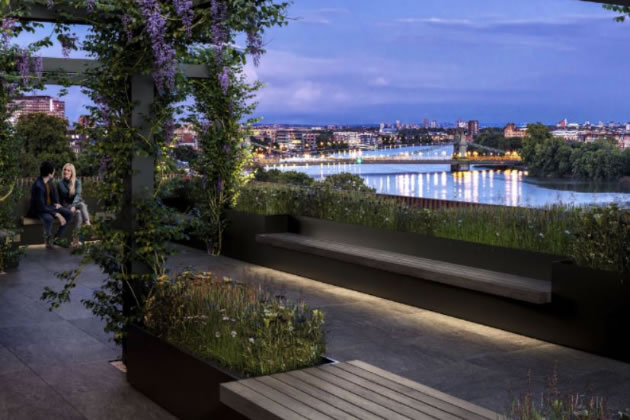CGI from developer of view from roof terrace across the Thames 