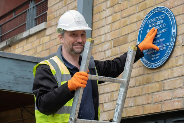 Blue plaque commemorating Connie Mark