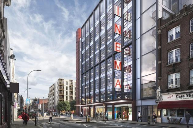 The street view of the designs new four-screen cinema at Hammersmith Town Hall,