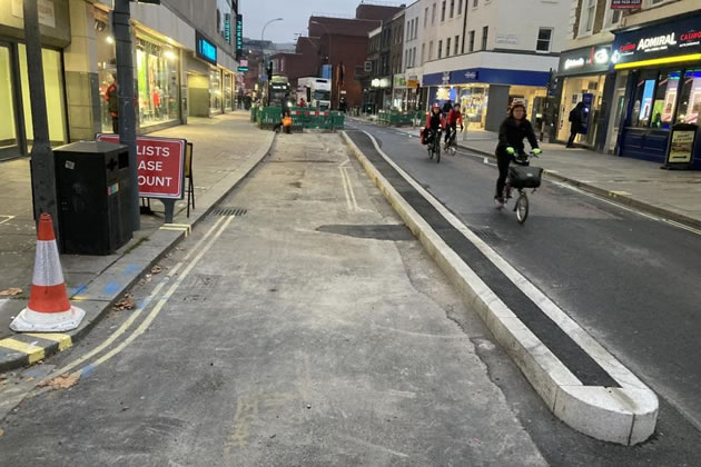The Safer Cycle Pathway takes shape on King Street in Hammersmith