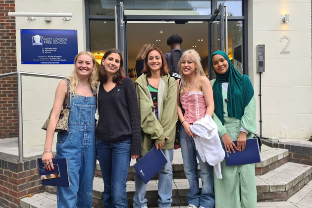Pupils at West London Free School celebrate their GCSE results