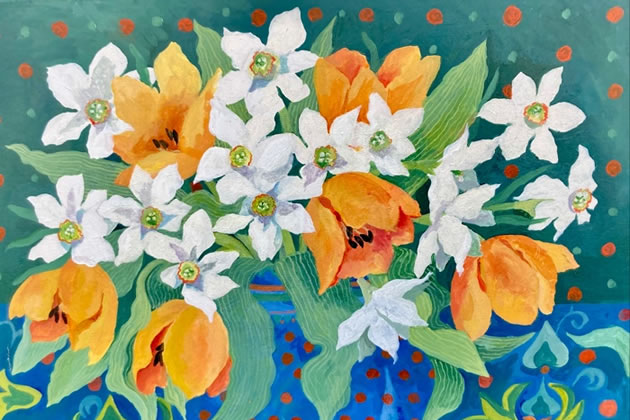 detail from Tulips and narcissi by Jennifer Abbott