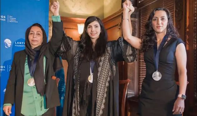 Pictured left to right are the 2021 Lantos Prize recipients Fawzia Amini, Roya Mahboob and Khalida Popal
