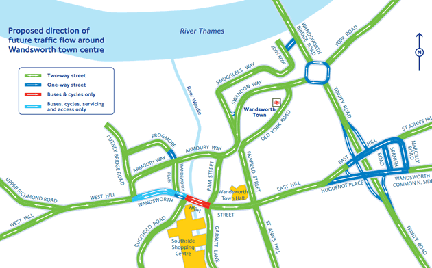 The new traffic flow planned for the centre of Wandsworth